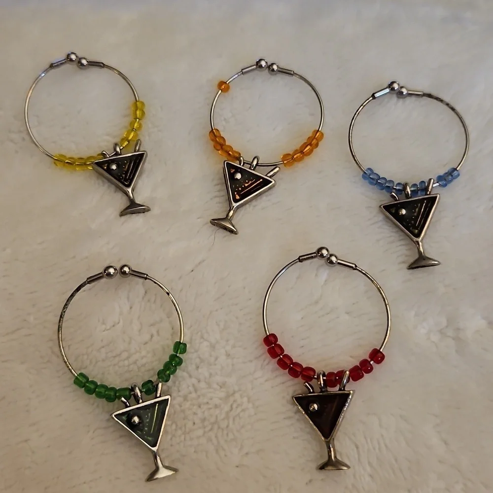 3/$30 Vintage Set of Five Colorful Beaded Martini Glass Charms